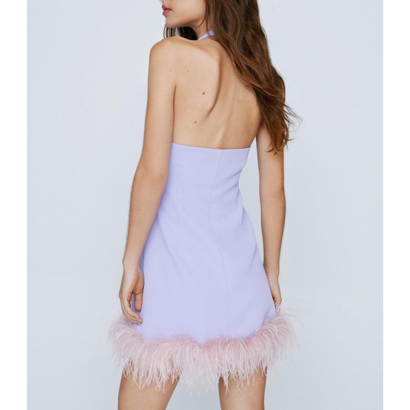 Tailored Fur Trim Halter Neck Dress - Picture 2 of 4